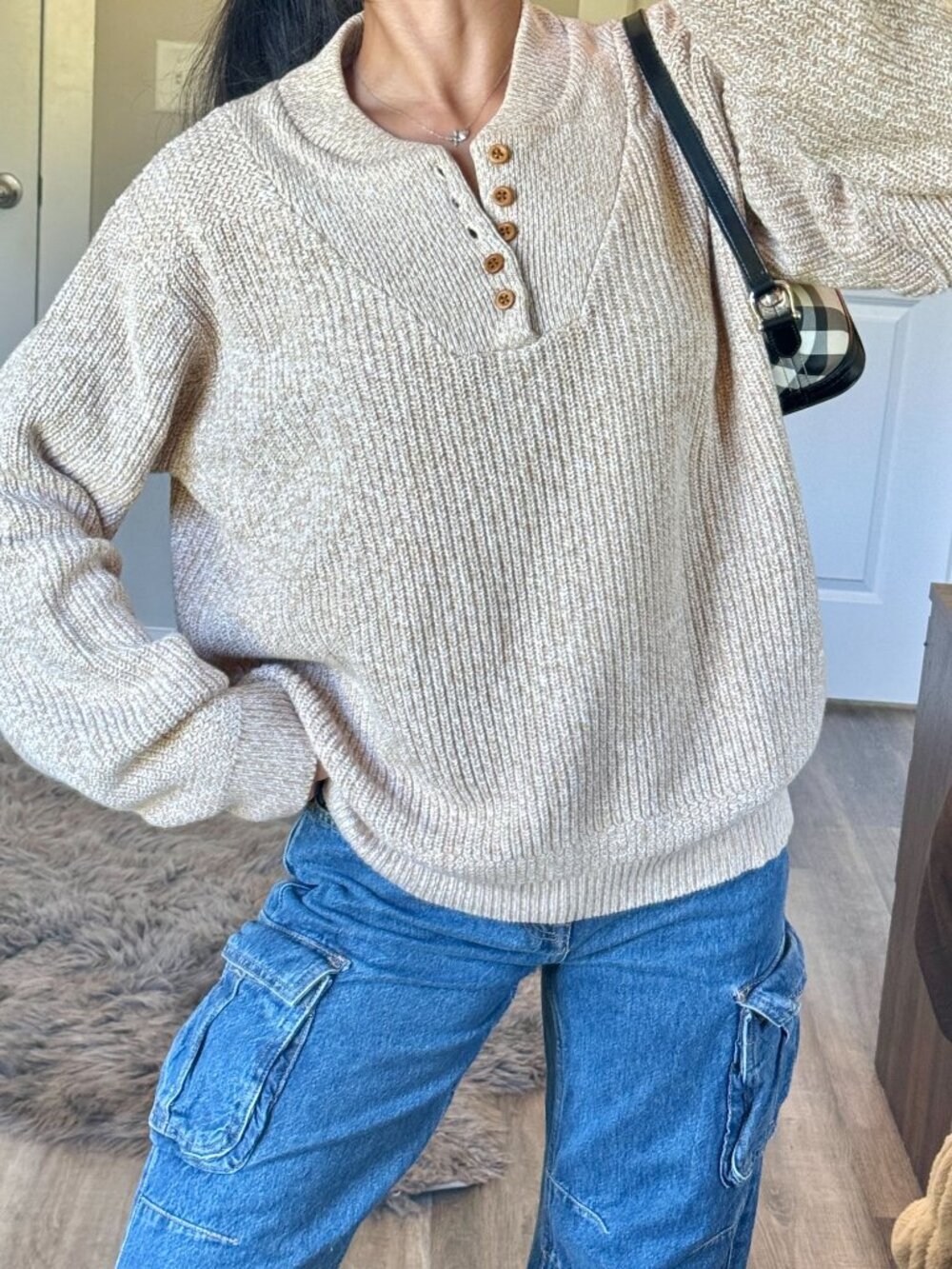 Vintage Y2K Cabelas Henley Fisherman Sweater Mens LT Oatmeal Cottagecore Knit